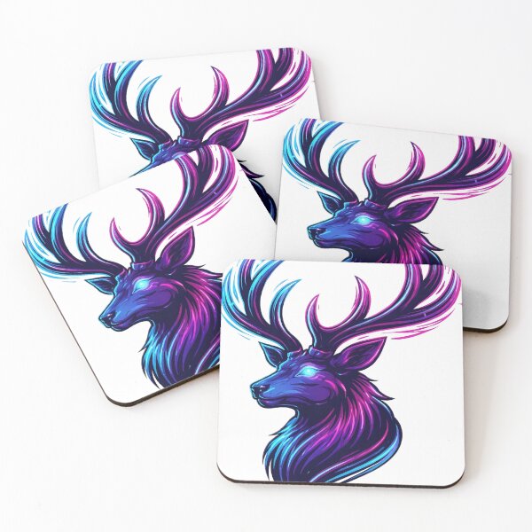 Item preview, Mystical Cyberpunk Neon Deer with Glowing Antlers designed and sold by BarkAndArt.