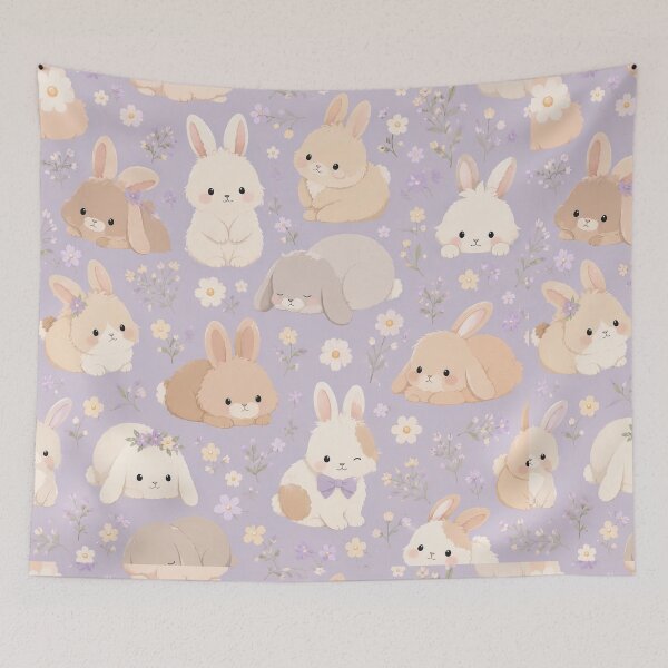 Item preview, Cute Fluffy Bunny Floral Pattern designed and sold by Rui Mythic Studio.