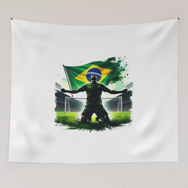 Item preview, Brazil Soccer Player Goal Celebration — Brazilian Flag Football Fan designed and sold by icemanphotos.