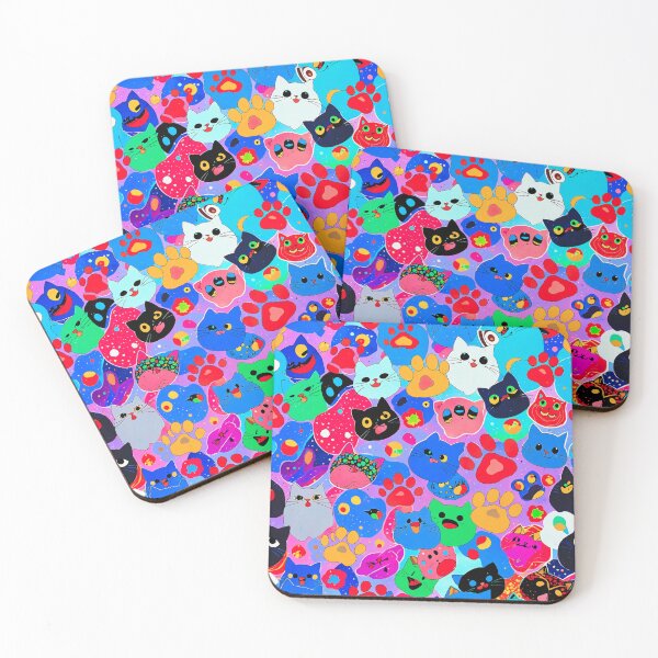 Item preview, Rainbow Kawaii Cat Pattern – Cute Colorful Cats and Paw Prints Art designed and sold by IMuDesigner.