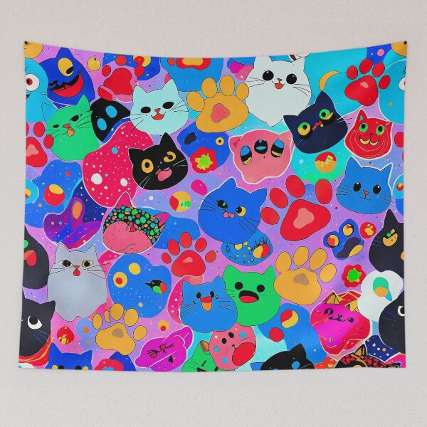 Item preview, Rainbow Kawaii Cat Pattern – Cute Colorful Cats and Paw Prints Art designed and sold by IMuDesigner.