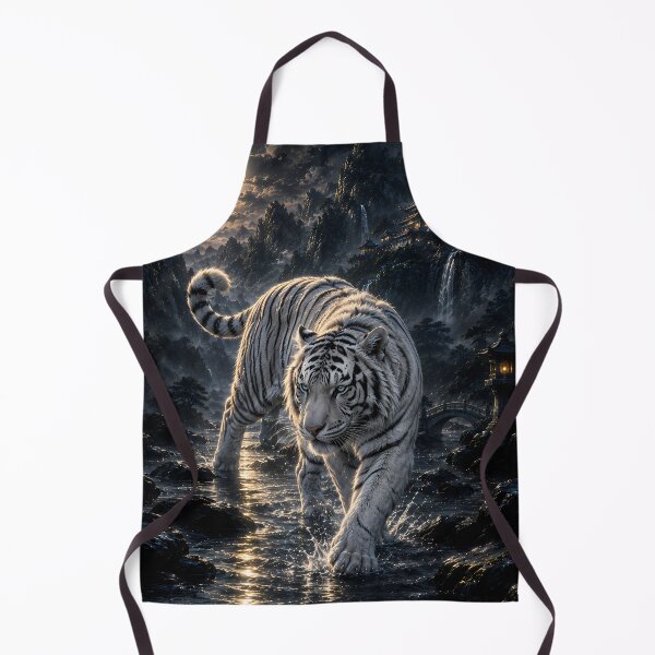 Item preview, Moonlit Crossing | White Tiger Fantasy Art | Mystical Moonlit Mountain Landscape designed and sold by ManJiangHong.