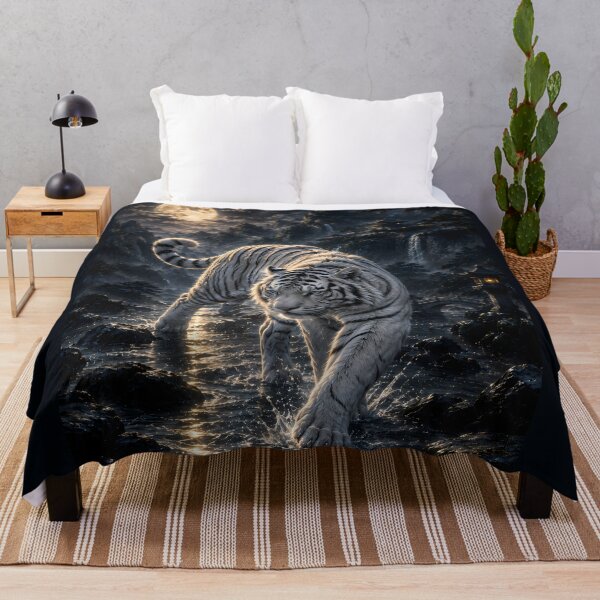 Item preview, Moonlit Crossing | White Tiger Fantasy Art | Mystical Moonlit Mountain Landscape designed and sold by ManJiangHong.