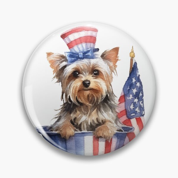 Item preview, Yorkshire Terrier in Patriotic Bucket With American Flag designed and sold by Canvas-Whispers.