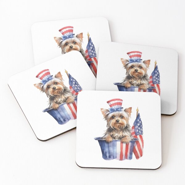 Item preview, Yorkshire Terrier in Patriotic Bucket With American Flag designed and sold by Canvas-Whispers.