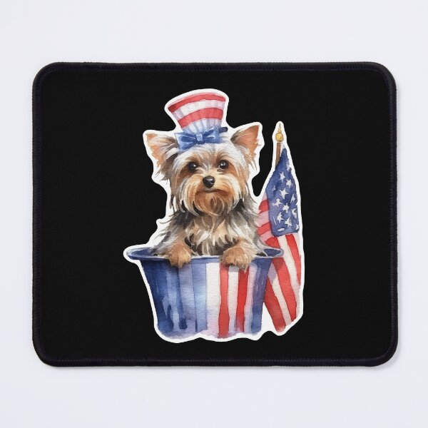 Item preview, Yorkshire Terrier in Patriotic Bucket With American Flag designed and sold by ArtDzignsZA.