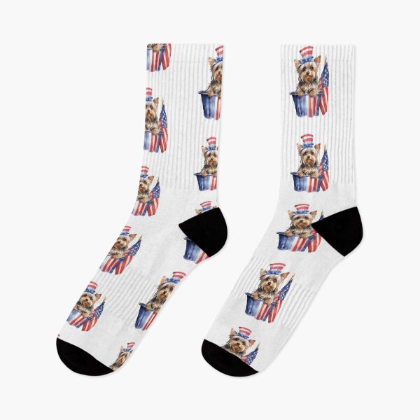 Item preview, Yorkshire Terrier in Patriotic Bucket With American Flag designed and sold by Canvas-Whispers.