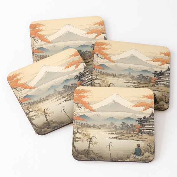 Item preview, Traditional Japanese Illustration - Man Sitting and Reflecting on Life on a Riverbank designed and sold by DaisukiTokyo.