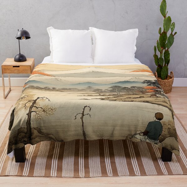 Item preview, Traditional Japanese Illustration - Man Sitting and Reflecting on Life on a Riverbank designed and sold by DaisukiTokyo.