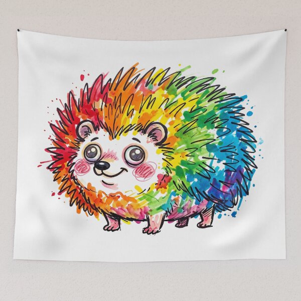 Item preview, Super Round Dazed and Happy Rainbow Hedgehog Goofy Art Print-Vibrant Rainbow Hedgehog Messy Marker Spills Abstract Doodle Art designed and sold by Thanakorn Prasing.