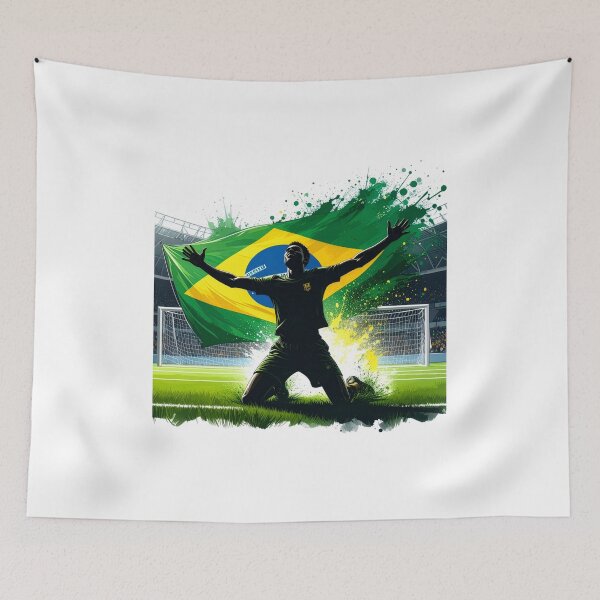 Item preview, Brazil Soccer Player Goal Celebration — Brazilian Flag Football Fan designed and sold by icemanphotos.