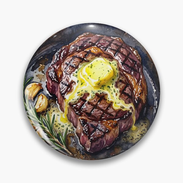 Item preview, Sizzling Ribeye Steak Watercolor in Cast Iron Skillet designed and sold by Itjung-Room.
