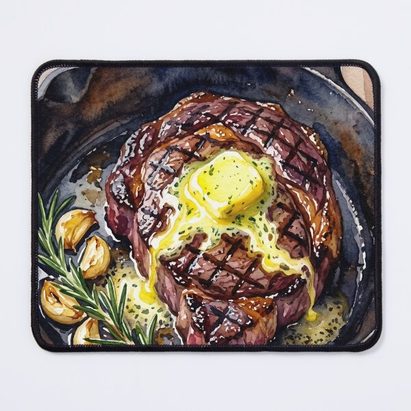 Item preview, Sizzling Ribeye Steak Watercolor in Cast Iron Skillet designed and sold by Itjung-Room.