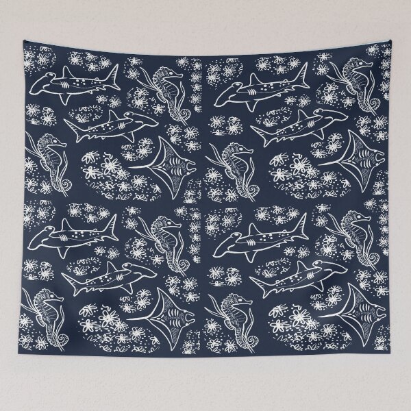 Item preview,  Floral Ocean Animals - Black Background designed and sold by IvysCreativityHouse.