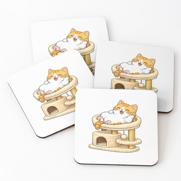 Item preview, Cute Orange Cat Relaxing on Cat Tree Kawaii Ginger Kitty Lazy Lounge Illustration designed and sold by NoopnyangStudio.