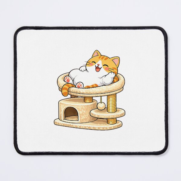 Item preview, Cute Orange Cat Relaxing on Cat Tree Kawaii Ginger Kitty Lazy Lounge Illustration designed and sold by NoopnyangStudio.