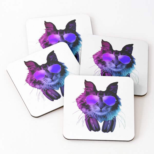 Item preview, Cool Cat Sunglasses Headphones Synthwave Art designed and sold by marke770.