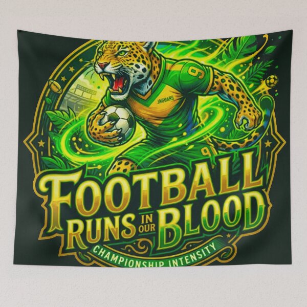 Item preview, Football Runs In Our Blood Jaguar Mascot World Cup Soccer designed and sold by MT-Hub | Cute Aesthetic Art, Stickers & Phone Cases.