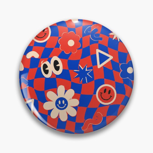 Item preview, Groovy Retro Checkerboard Floral Pattern Red and Blue designed and sold by Prints-Things.