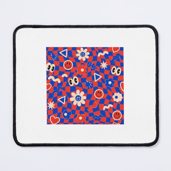 Item preview, Groovy Retro Checkerboard Floral Pattern Red and Blue designed and sold by Prints-Things.