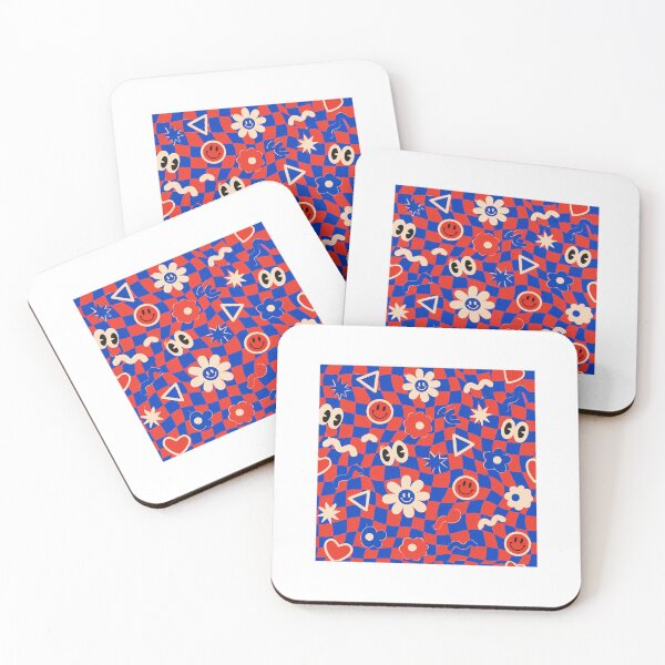 Item preview, Groovy Retro Checkerboard Floral Pattern Red and Blue designed and sold by Prints-Things.