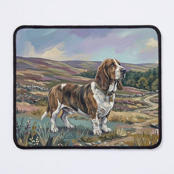 Item preview, Basset Hound in Idyllic Highland Landscape – Classic Oil Painting designed and sold by Pfotenfaden.