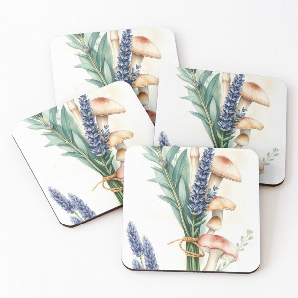 Item preview, Watercolor Wild Mushroom and Lavender Floral Art designed and sold by Vida e Arte.