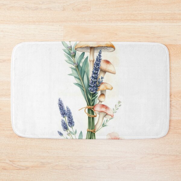 Item preview, Watercolor Wild Mushroom and Lavender Floral Art designed and sold by Vida e Arte.