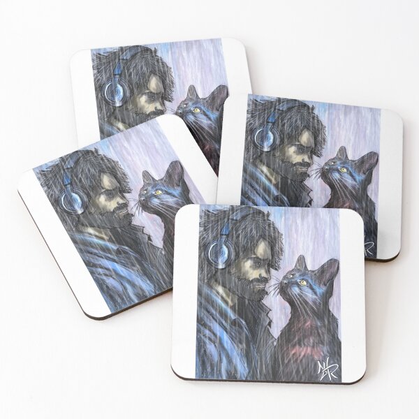 Item preview, Connection in the Rain: Melancholic Drawing of a Boy Looking at His Cat designed and sold by NLRartStudio.