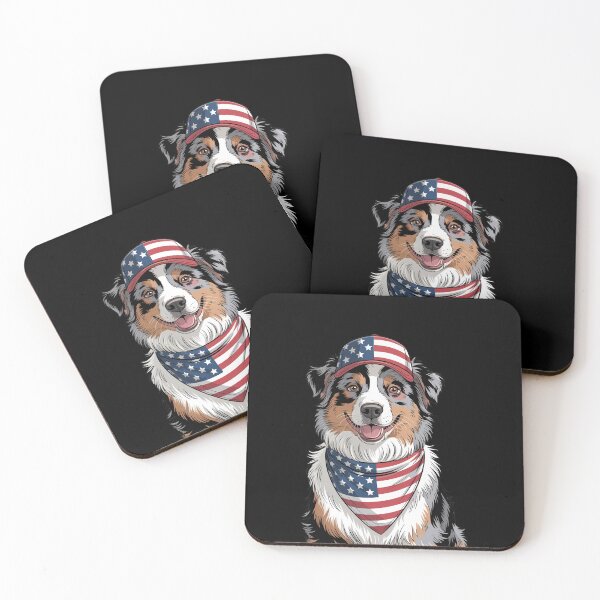 Item preview, Australian Shepherd Wearing American Flag Cap And Bandana designed and sold by Canvas-Whispers.