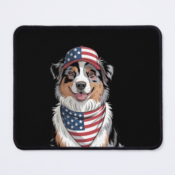 Item preview, Australian Shepherd Wearing American Flag Cap And Bandana designed and sold by Canvas-Whispers.