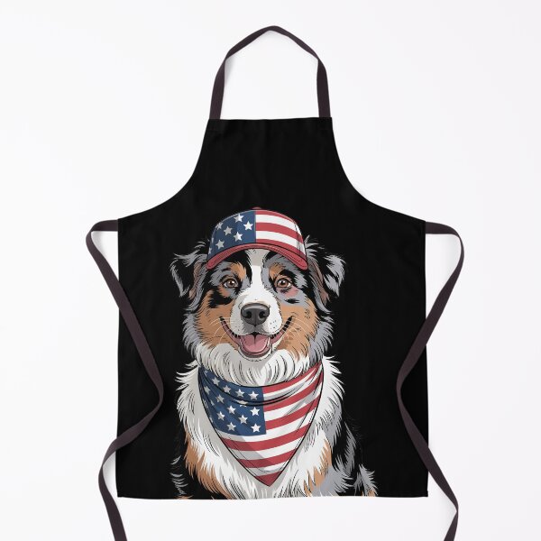 Item preview, Australian Shepherd Wearing American Flag Cap And Bandana designed and sold by ArtDzignsZA.