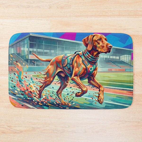 Item preview, Pop Art Running Dog Stadium - Dynamic Neon Sport Vizsla designed and sold by Pfotenfaden.