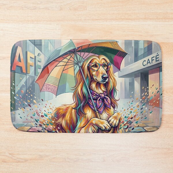 Item preview, Pop Art Afghan Hound with Umbrella - Fashion DJ Cafe Dog designed and sold by Pfotenfaden.
