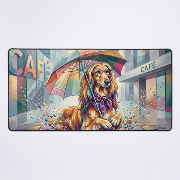Item preview, Pop Art Afghan Hound with Umbrella - Fashion DJ Cafe Dog designed and sold by Pfotenfaden.