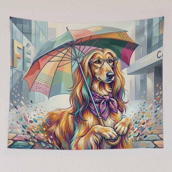 Item preview, Pop Art Afghan Hound with Umbrella - Fashion DJ Cafe Dog designed and sold by Pfotenfaden.