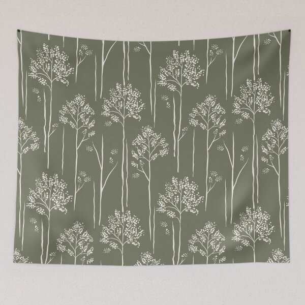 Item preview, Wild Berry Branch Woodland Botanical Trees olive grey designed and sold by RenattaZare.
