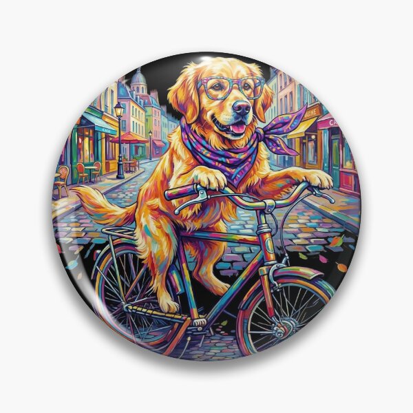 Item preview, Pop Art Golden Retriever on Bicycle - Cute DJ Cafe Dog designed and sold by Pfotenfaden.