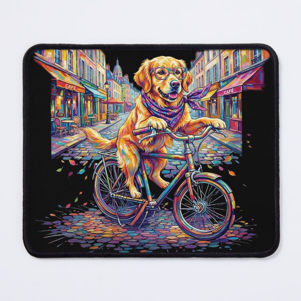 Item preview, Pop Art Golden Retriever on Bicycle - Cute DJ Cafe Dog designed and sold by Pfotenfaden.