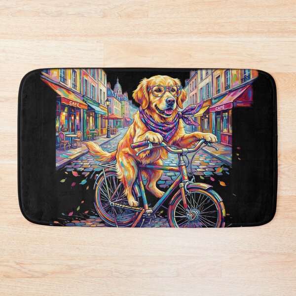 Item preview, Pop Art Golden Retriever on Bicycle - Cute DJ Cafe Dog designed and sold by Pfotenfaden.