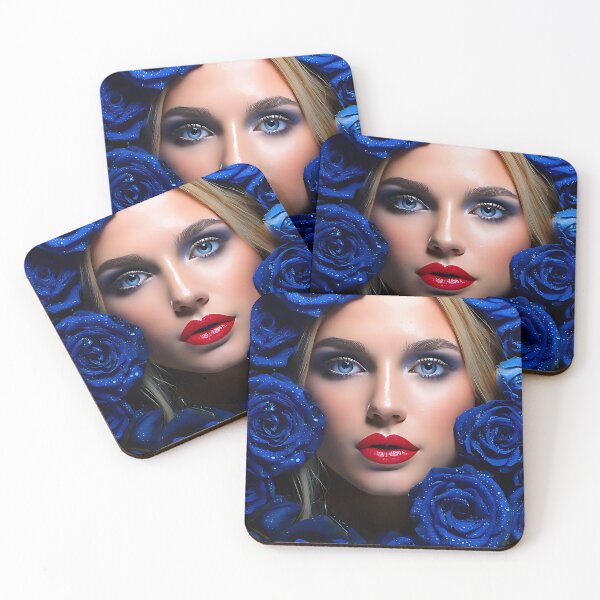 Item preview, Blonde Beauty Surrounded by Dewy Blue Roses designed and sold by ToxicInkArt.