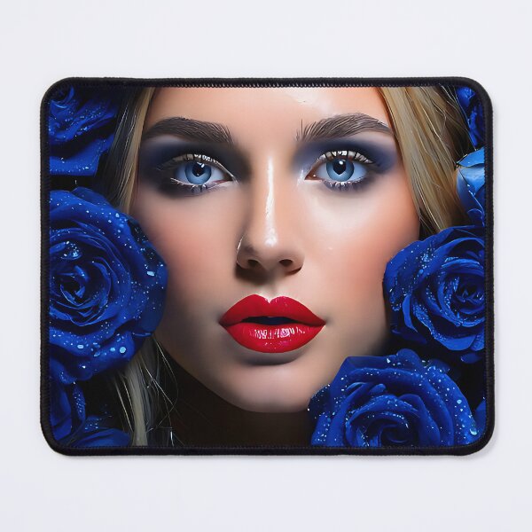 Item preview, Blonde Beauty Surrounded by Dewy Blue Roses designed and sold by ToxicInkArt.