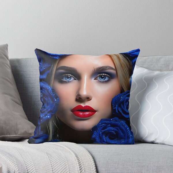 Item preview, Blonde Beauty Surrounded by Dewy Blue Roses designed and sold by ToxicInkArt.