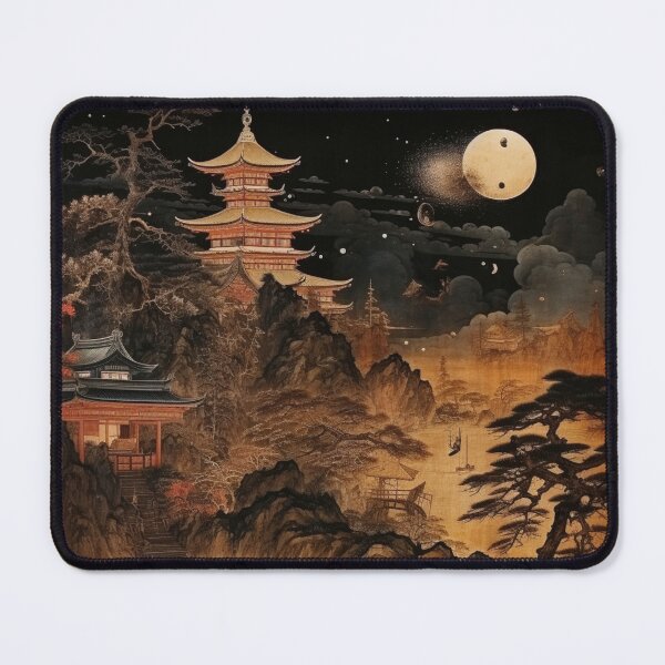 Item preview, Traditional Japanese Illustration - Full Moonlight Illuminating a Pagoda designed and sold by DaisukiTokyo.