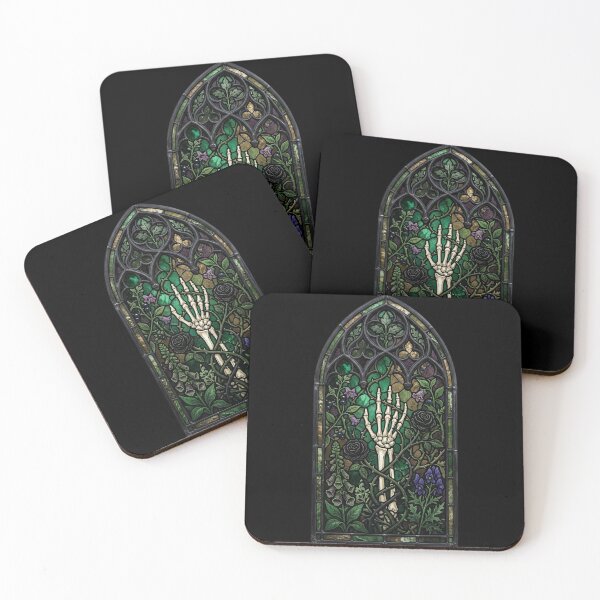 Item preview, Gothic Cathedral Window Skeleton Hand and Roses designed and sold by David Mateo ArtWorks.