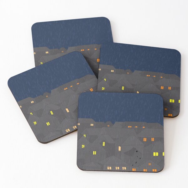 Item preview, Rainy Night Over the Rooftops — Cozy Town Illustration designed and sold by jimmytedesky.