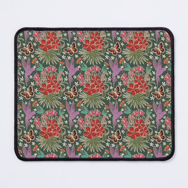 Item preview, Tropical Hothouse Hummingbird Floral Dark Emerald Pattern designed and sold by DColourMuse.