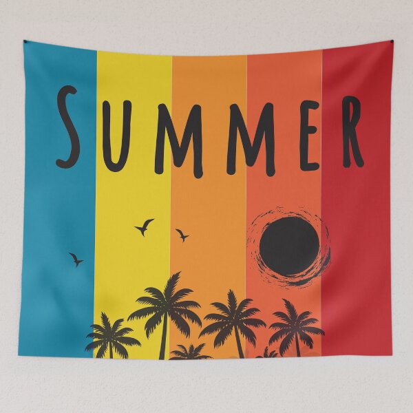 Item preview, Summer vibes vacation mode tropical islands vibrant rainbow coloured background, red orange blue yellow, warm colors beach seascape relaxation  designed and sold by navitalidesign.