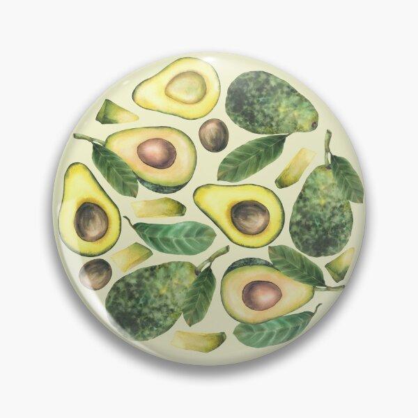 Item preview, Avocado whole and cut, fruits slices and seeds with leaves arranged in circle. Watercolor hand painting designed and sold by BartolArt.