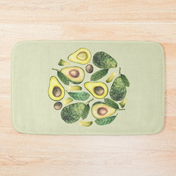 Item preview, Avocado whole and cut, fruits slices and seeds with leaves arranged in circle. Watercolor hand painting designed and sold by BartolArt.